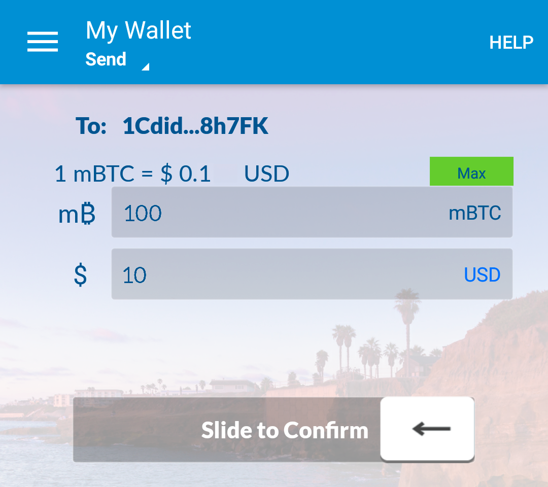 Airbitz mobile bitcoin wallet send screen