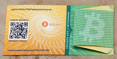 The bitcoinpaperwallet.com paper wallet with the private key
concealed