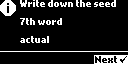 Trezor displaying one of the mnemonic words