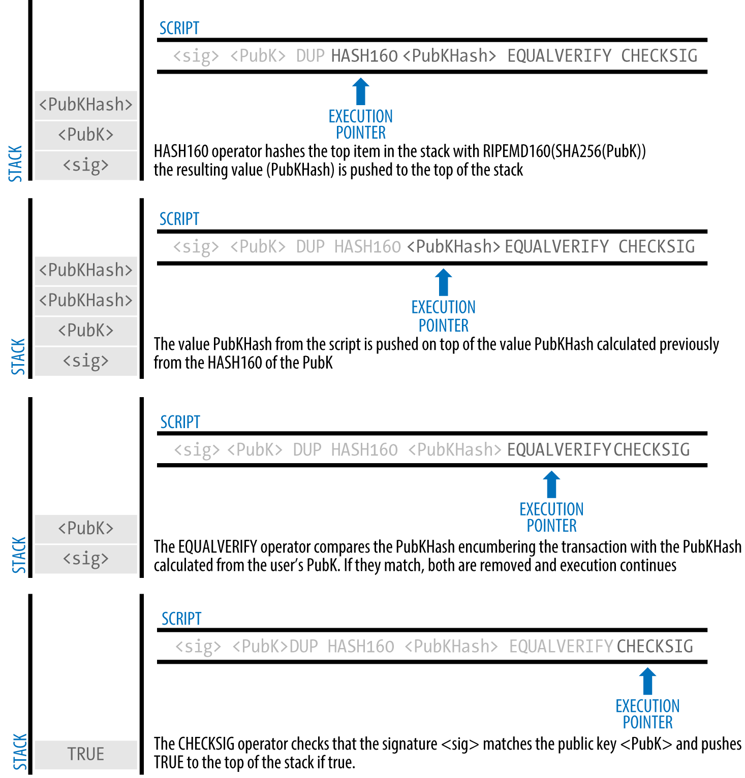 Evaluating a script for a P2PKH transaction (part 2 of
2)